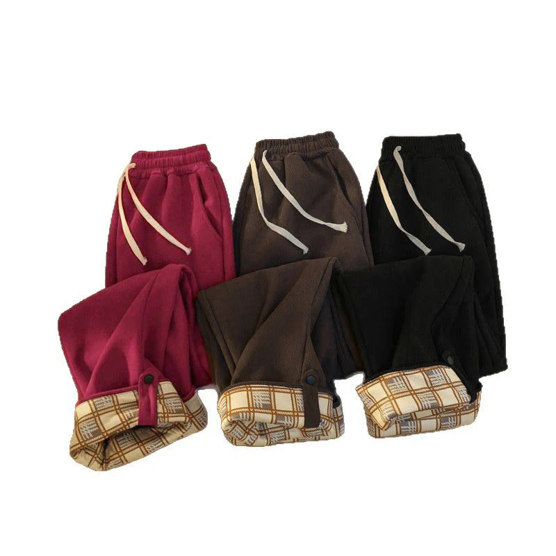 Buddha Stones Women's Patchwork Cotton Corduroy Fleece-Lined Wide Leg Pants With Pockets