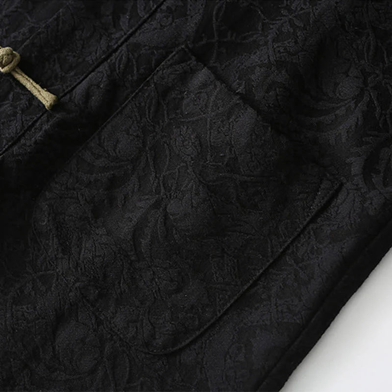 Buddha Stones Spring Jacquard Men's Frog-Button Cotton Long Sleeve Jacket With Pockets