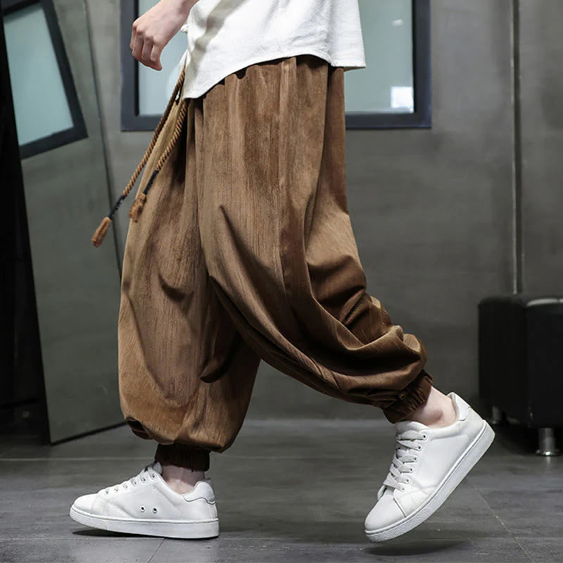 Buddha Stones Casual Daily Pure Color Drawstring Design Men's Harem Pants With Pockets