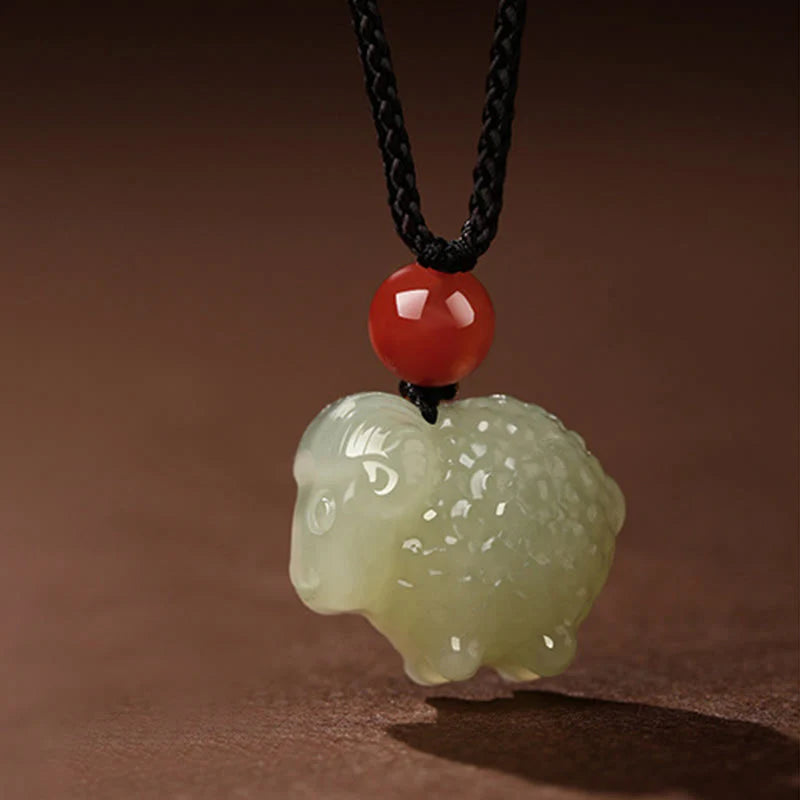 Buddha Stones Chinese Zodiac Year Of The Horse Jade South Red Agate Prosperity Necklace Pendants