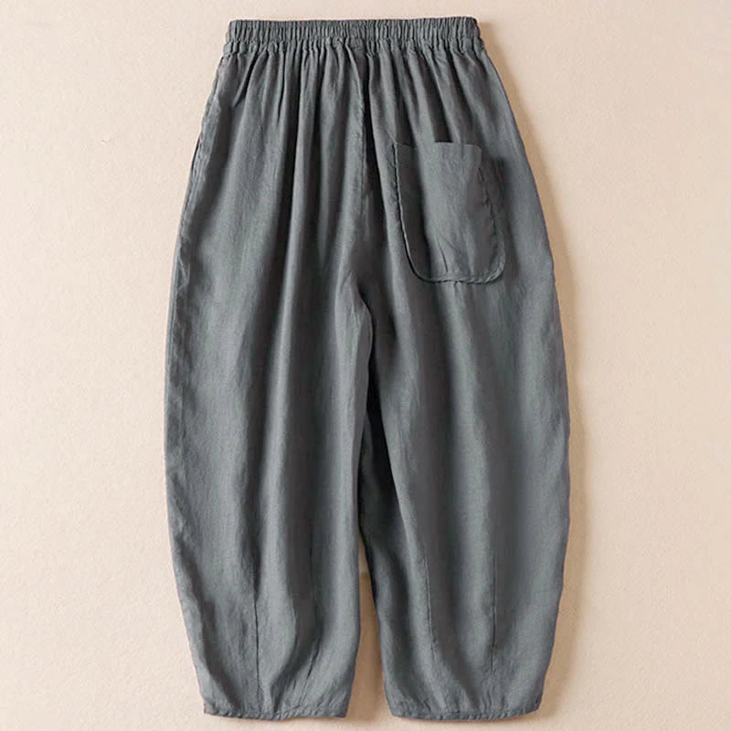 Buddha Stones Summer Small Flower Embroidery  Harem Pants With Pockets