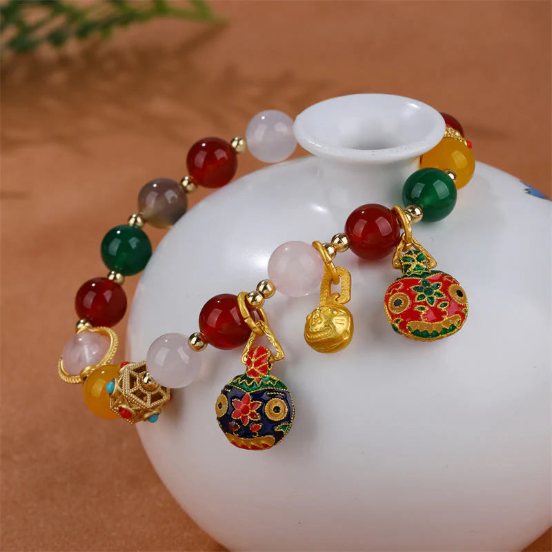 Buddha Stones Gold Swallowing Beast Family Various Agate Crystal Success Bracelet (Extra 35% Off | USE CODE: FS35)