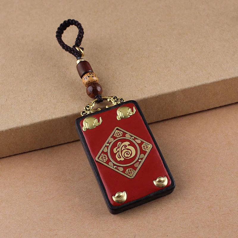 Buddha Stones Ebony Flower Koi Fish Fu Character Button Rope Key Chain