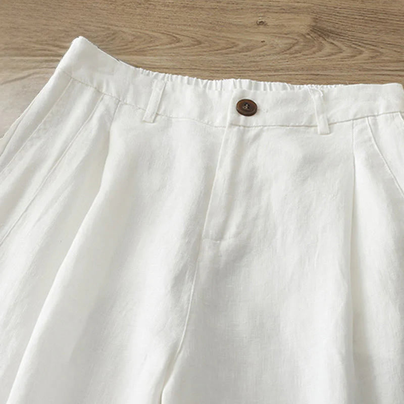 Buddha Stones Women's Fall Commute Solid Color Zipper Design Cotton Wide Leg Pants With Pockets