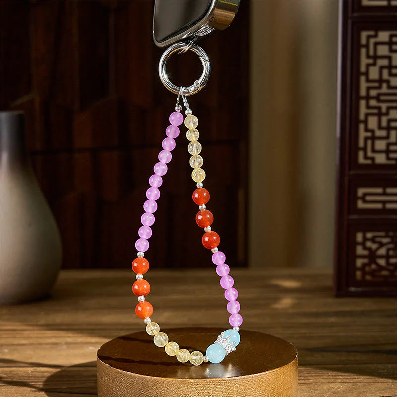 Buddha Stones Purple Chalcedony Citrine Crown Beaded Harmony Key Chain Phone Hanging Decoration