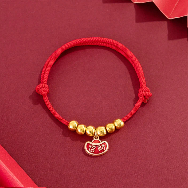 Buddha Stones Red String Bead Yuanbao Fu Character Protection Adjustable Cats Dogs Pet Collar