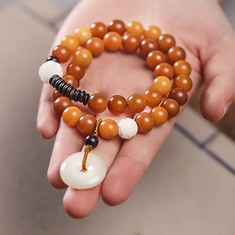 Buddha Stones Cyan Bodhi Seed Lotus Jade Peace Buckle Wisdom Double Wrap Bracelet