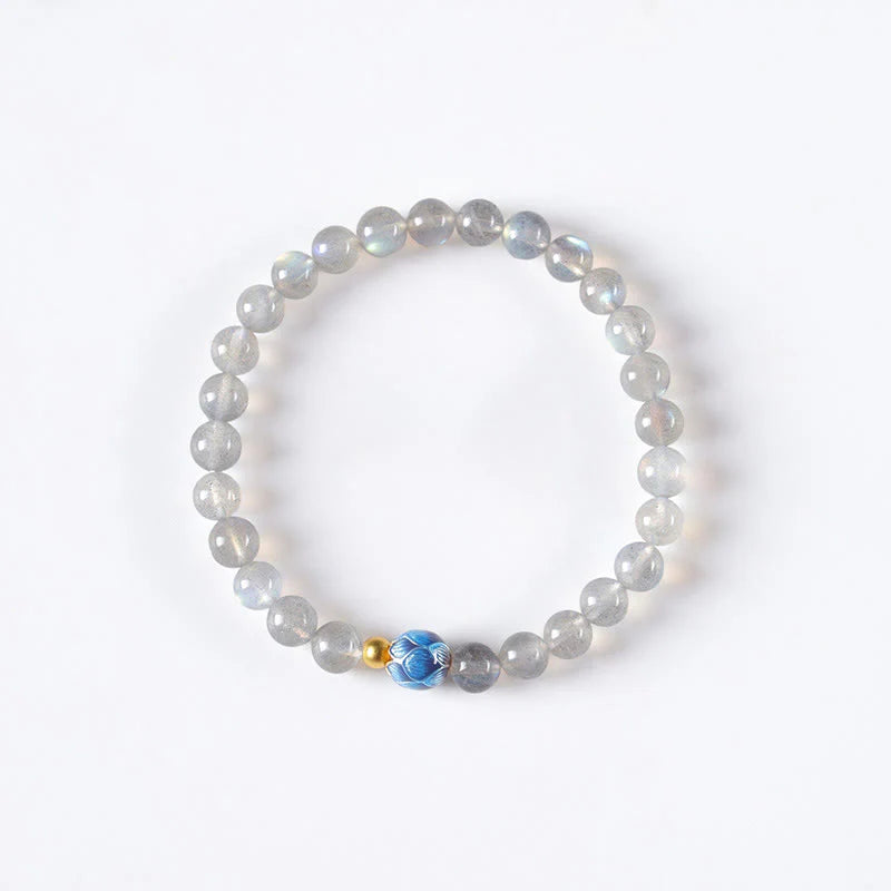 Buddha Stones Natural Moonstone Lotus Love Charming Bracelet