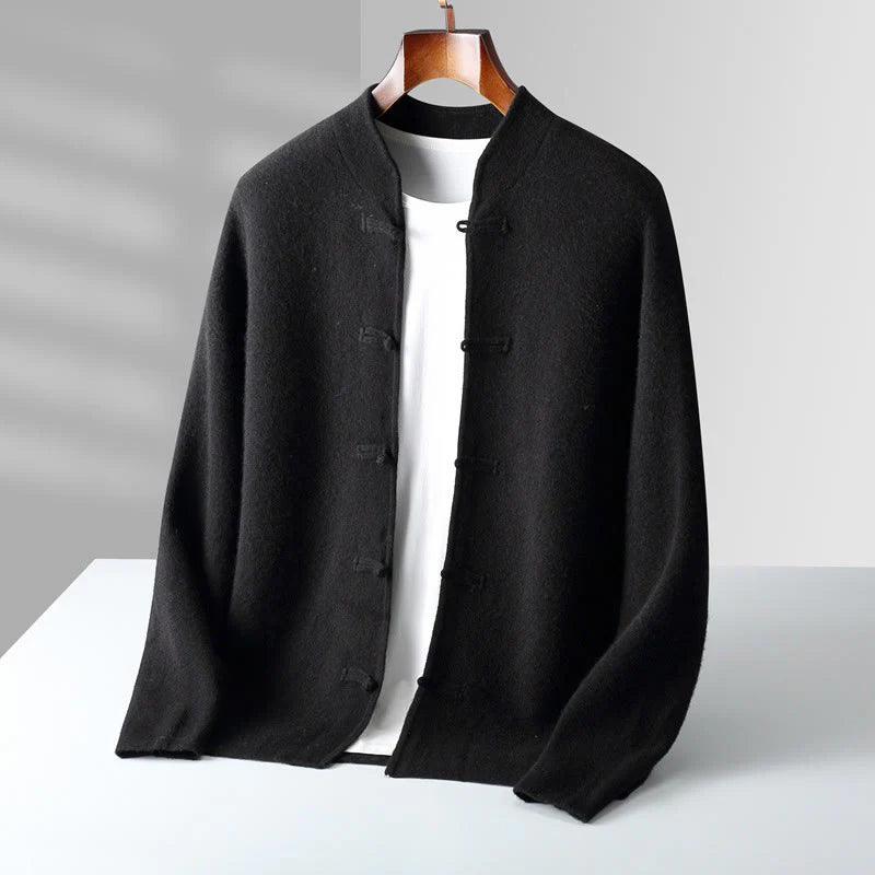 Buddha Stones Winter Solid Color Chinese Frog-Button Men's Wool Long Sleeve Sweater