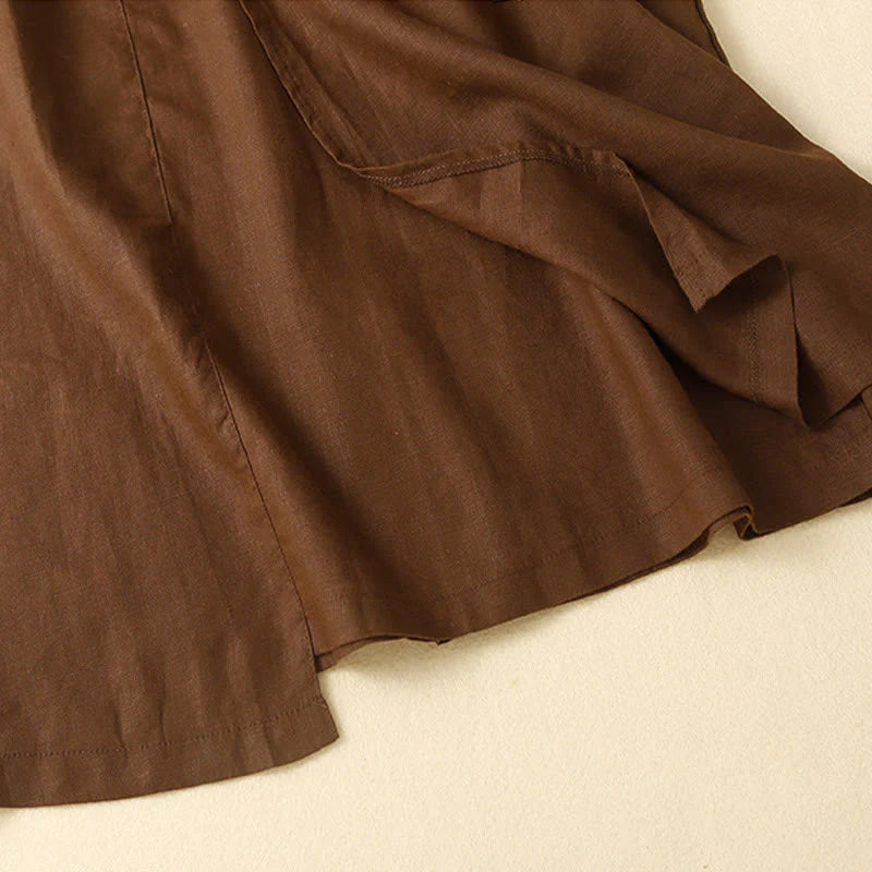 Buddha Stones Vintage Summer Asymmetrical High Waist Women's Cotton Linen Skirt With Pockets