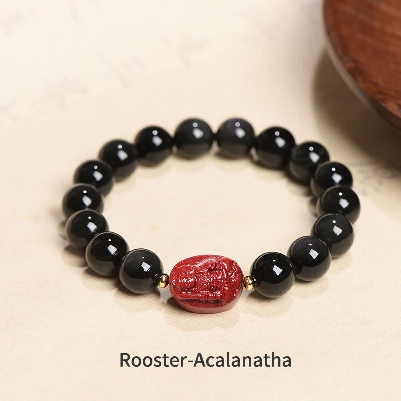Buddha Stones Chinese Zodiac Natal Buddha Natural Black Obsidian Cinnabar Purification Bracelet (Extra 35% Off | USE CODE: FS35)