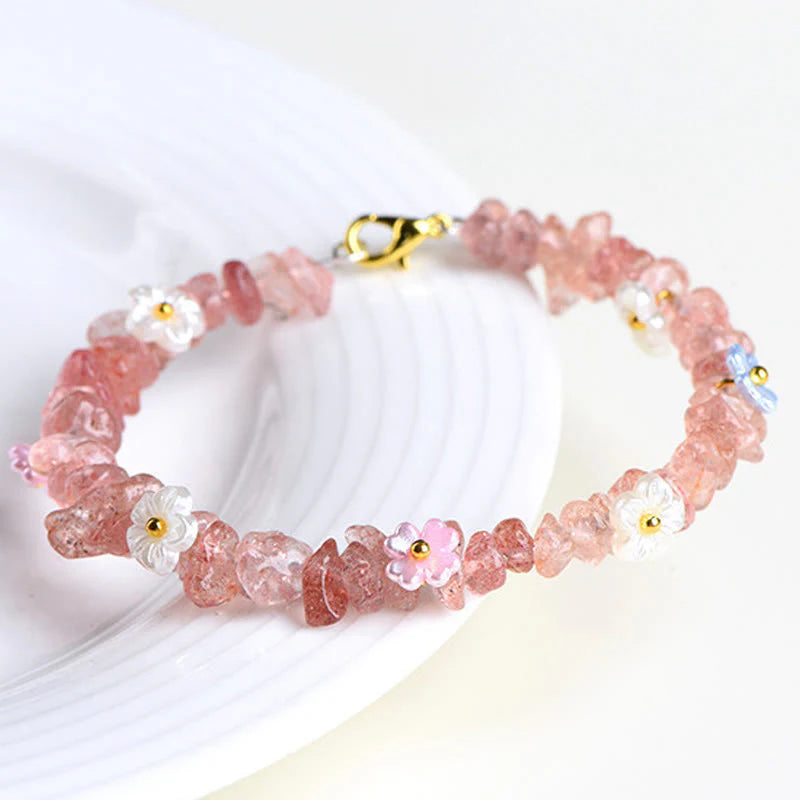Buddha Stones Natural Aquamarine Peridot Strawberry Quartz Various Crystals Serenity Bracelet