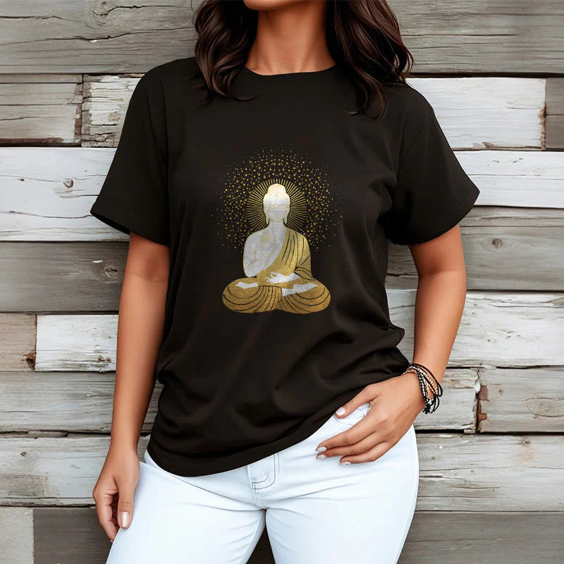 Buddha Stones Golden Meditation Buddha With Golden Aura Tee T-shirt