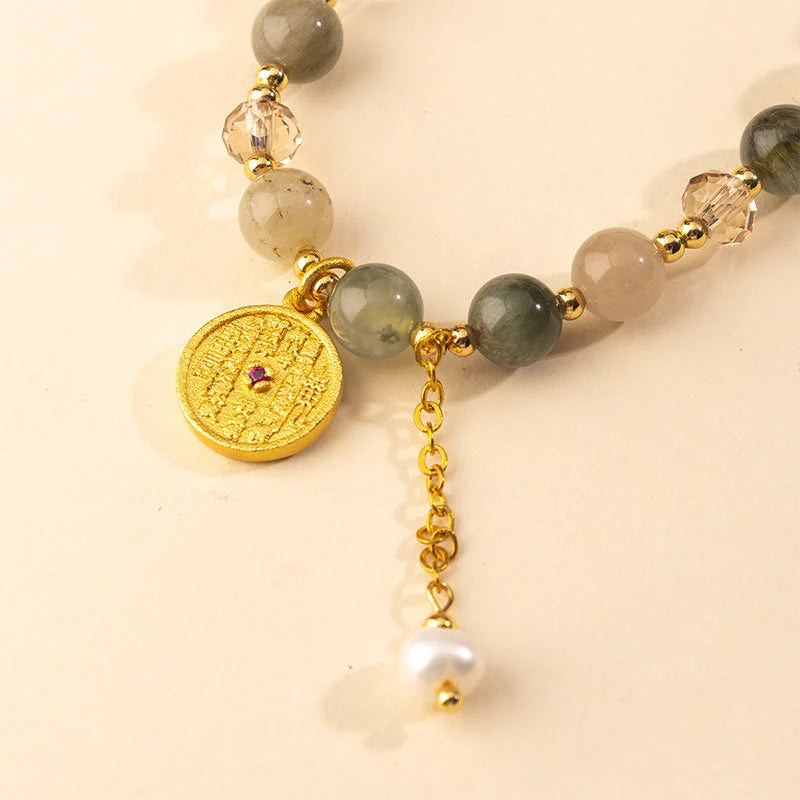 Buddha Stones Colorful Rutilated Quartz Copper Auspiciousness Double Wrap Bracelet