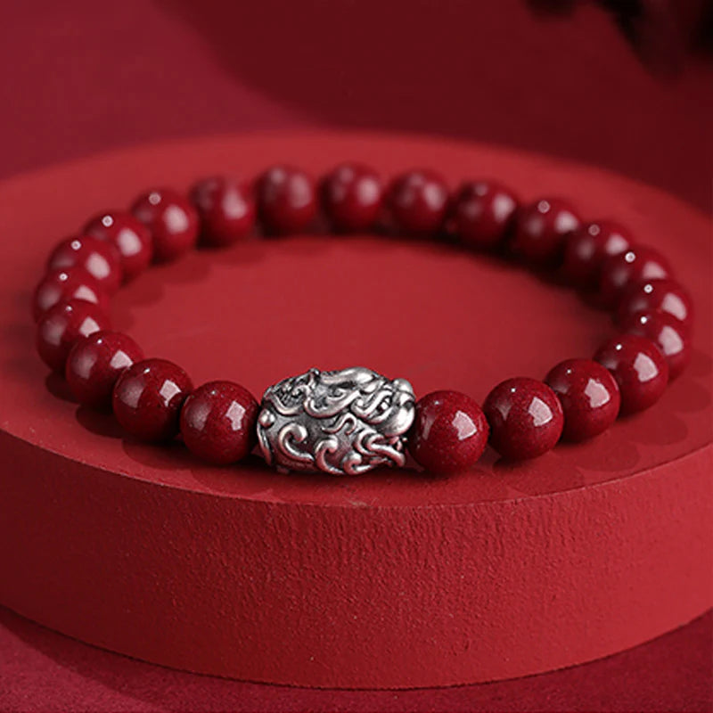 Buddha Stones 999 Sterling Silver PiXiu Natural Cinnabar Wealth Luck Bracelet (Extra 30% Off | USE CODE: FS30)