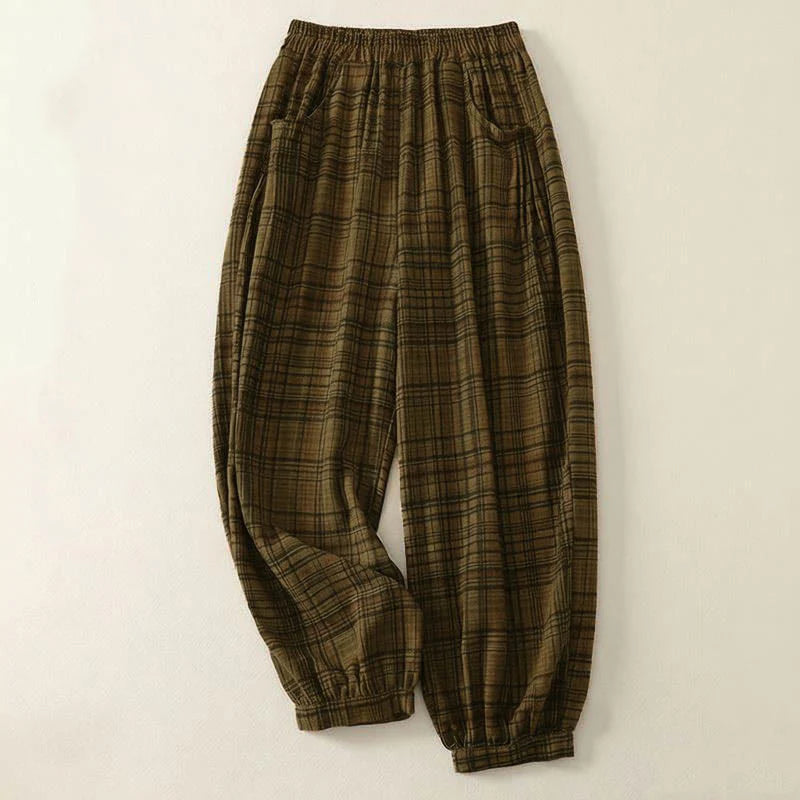 Buddha Stones Spring Plaid Design Women's Harem 7-8 Length Pants With Pockets