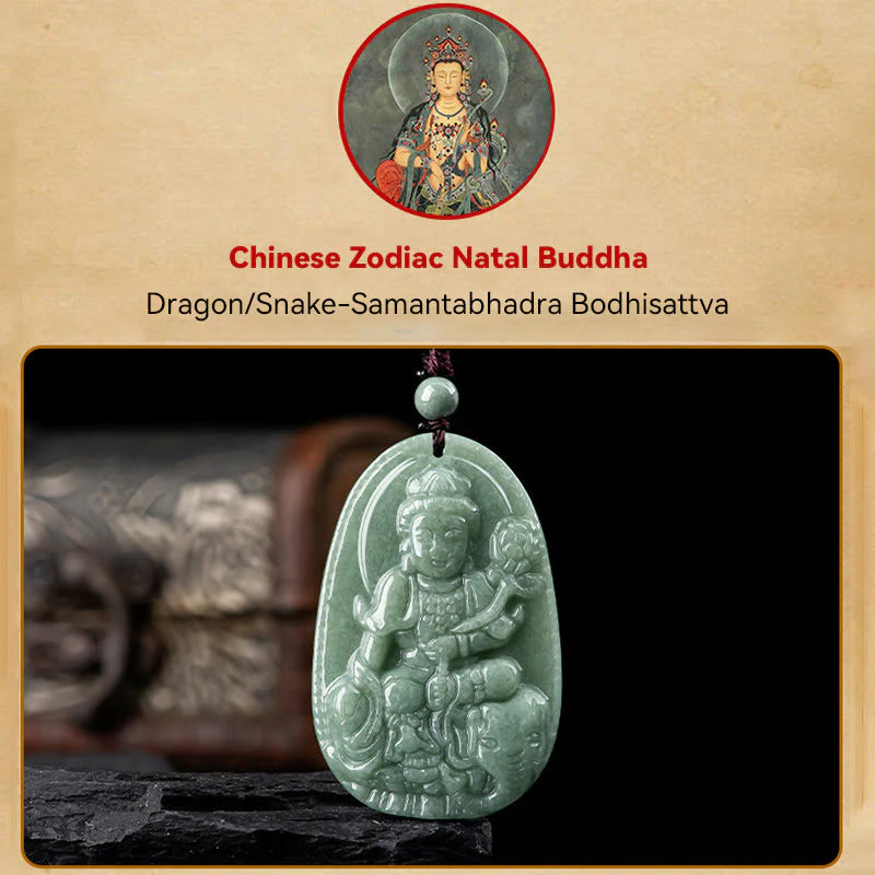 Buddha Stones Chinese Zodiac Natal Buddha Natural Jade Wealth Prosperity Necklace Pendant (Extra 30% Off | USE CODE: FS30)