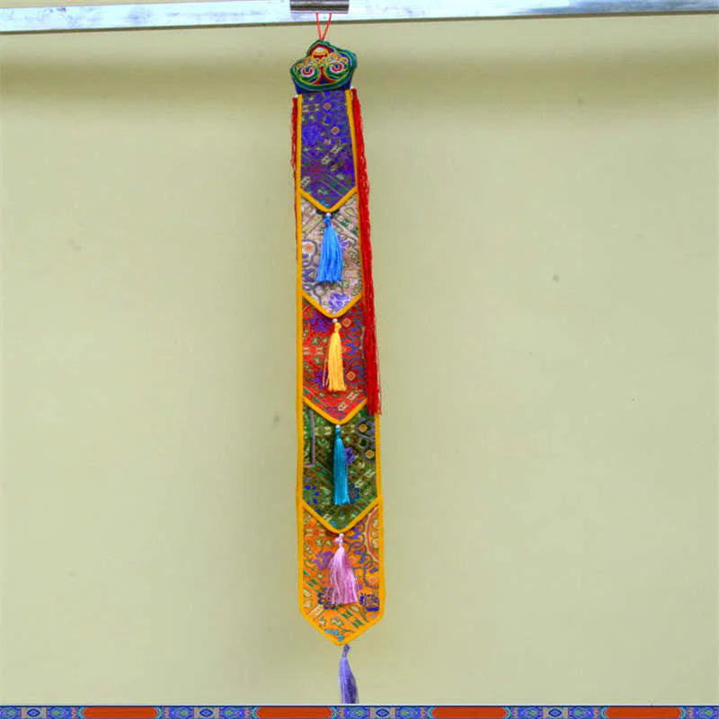Buddha Stones Lotus Flower Eight Auspicious Symbols Meditation Enlightenment Colorful Tassels Wall Art