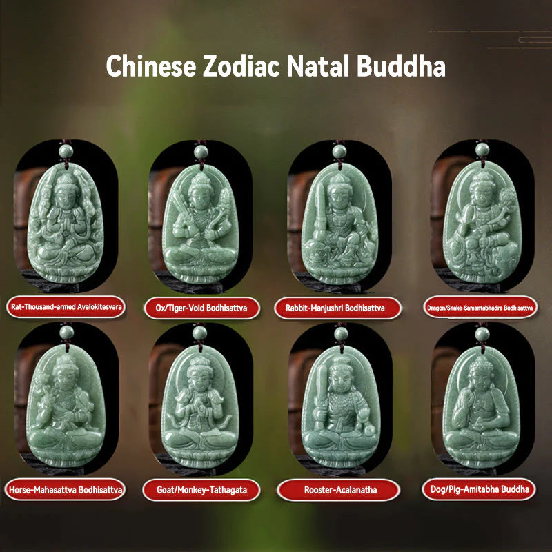 Buddha Stones Chinese Zodiac Natal Buddha Natural Jade Wealth Prosperity Necklace Pendant (Extra 30% Off | USE CODE: FS30)