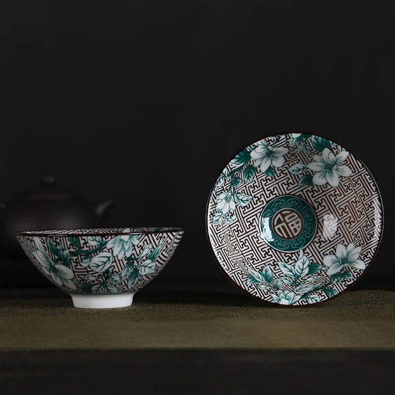 Buddha Stones Flowers Fu Character Mountains Lotus Cherry Blossoms Ceramic Teacup Kung Fu Tea Cup