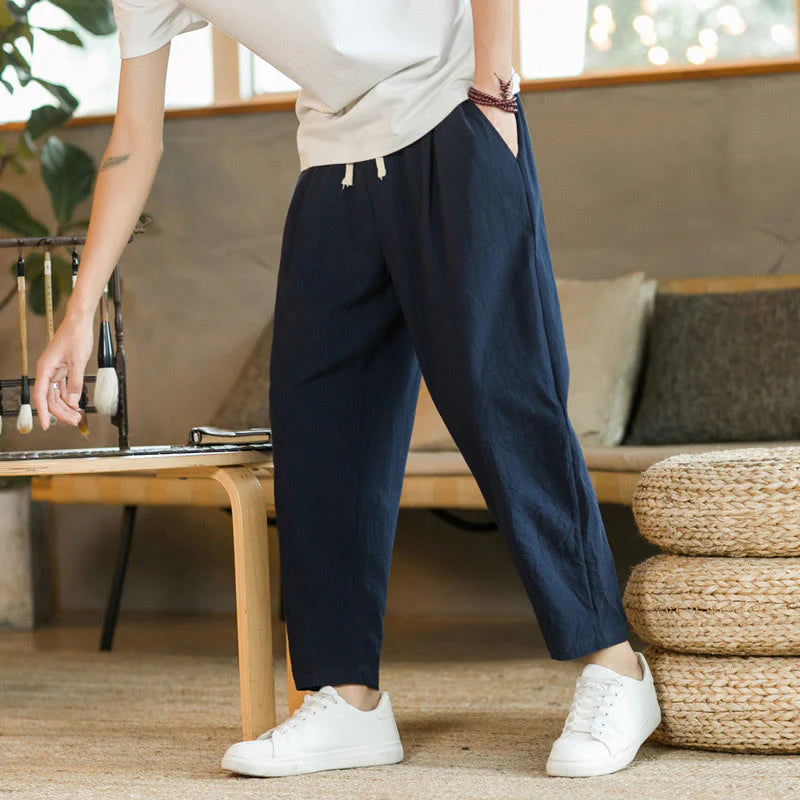 Buddha Stones Summer Men's Cotton Pants With Pockets