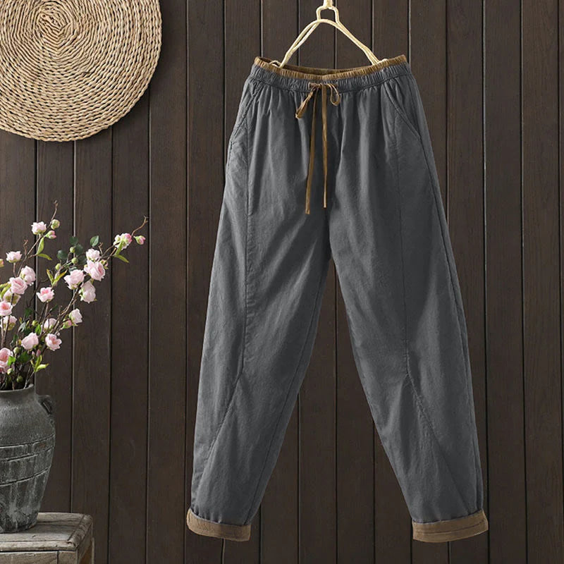 Buddha Stones Plain Cotton Women's Harem Thermal Pants With Pockets