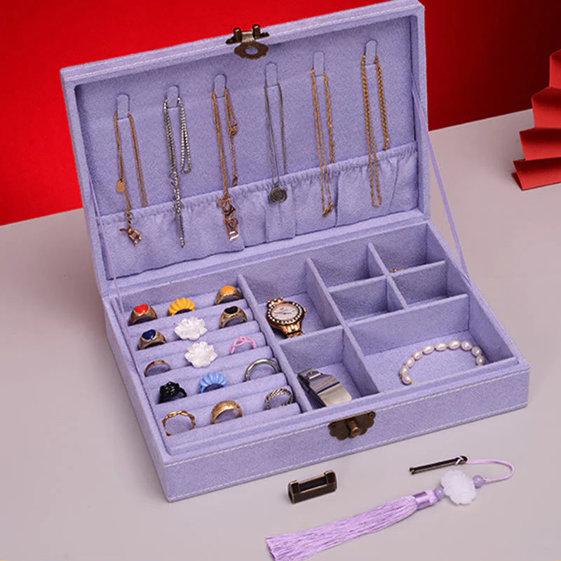 Buddha Stones Simple Design Jewelry Box Organizer Single Layer Flannel Jewelry Storage Box With Lock