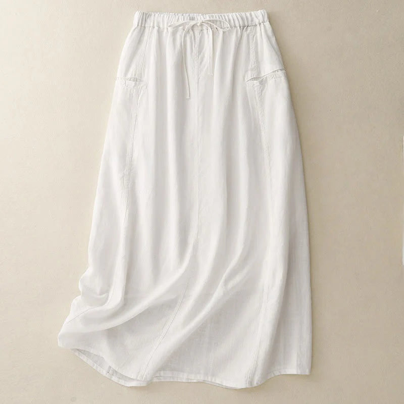 Buddha Stones Drawstring A-line Elastic Waist Cotton Women's Skirt