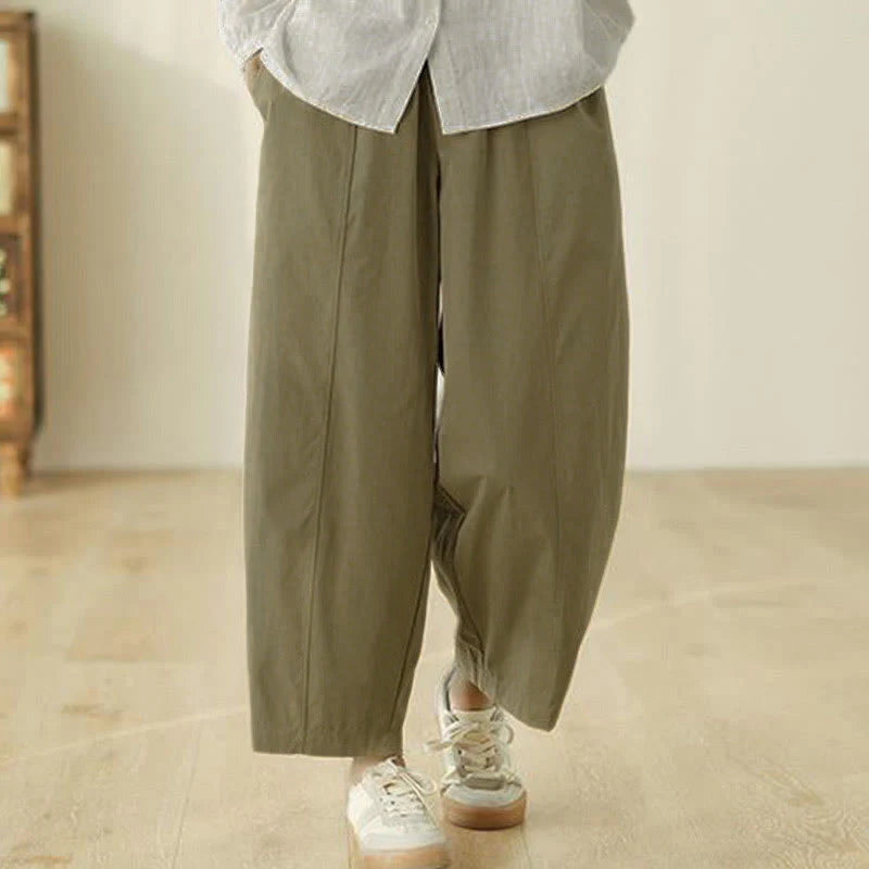 Buddha Stones Simple Lines Design Ankle-Length Cotton Women's Harem Pants With Pockets