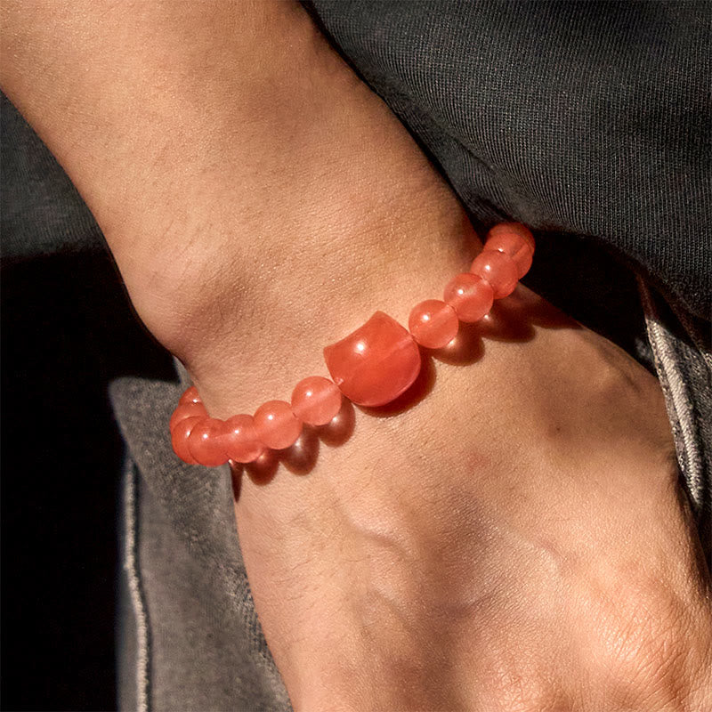 Buddha Stones Lovely Cat Head Red Agate Spiritual Beads Bracelet