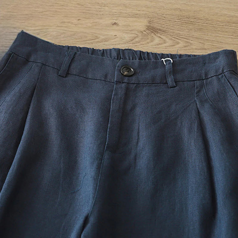 Buddha Stones Solid Color Cotton Women's Button Wide Leg Pants With Pockets