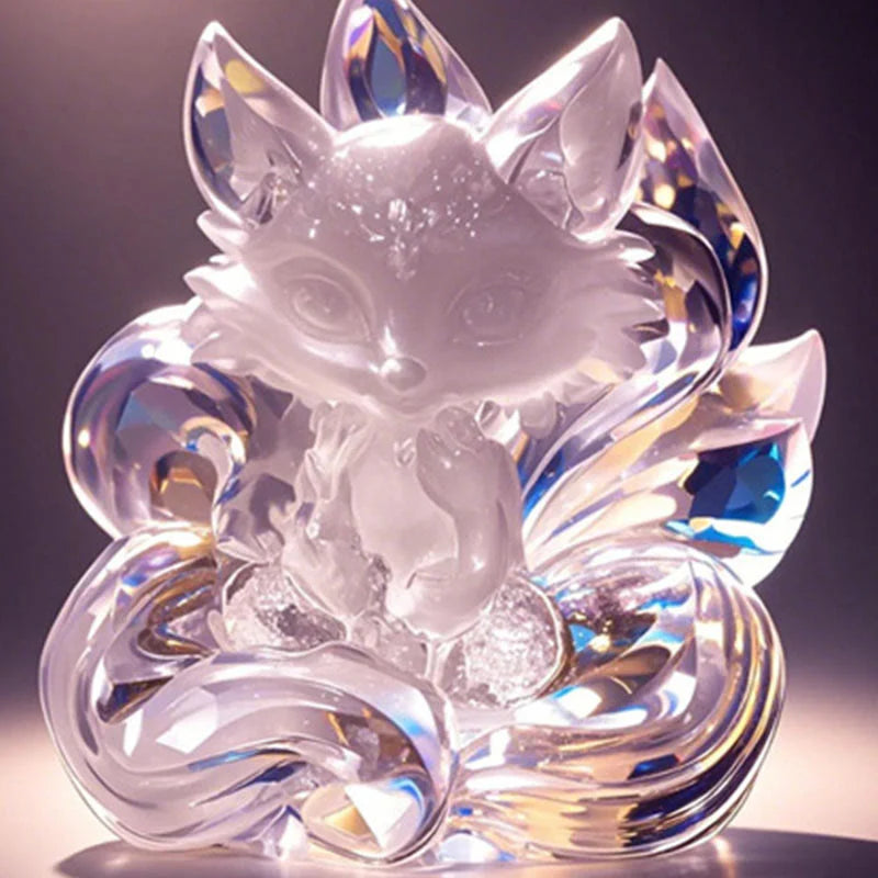 Buddha Stones Natural White Crystal Mini Small Nine Tailed Fox Carved Healing Home Decoration