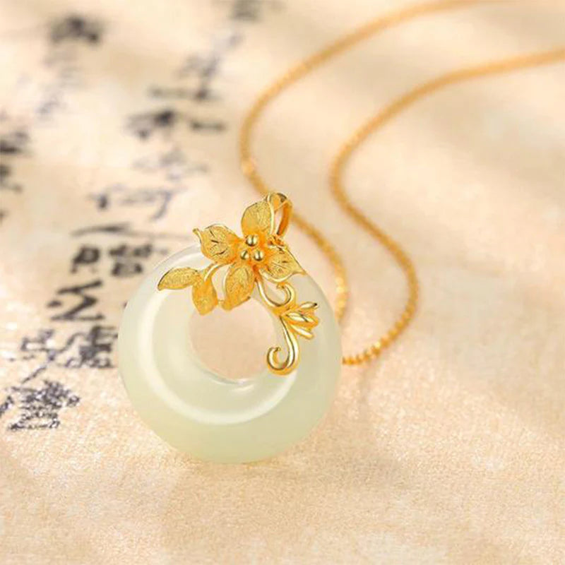 Buddha Stones Tibetan White Jade Calm Necklace