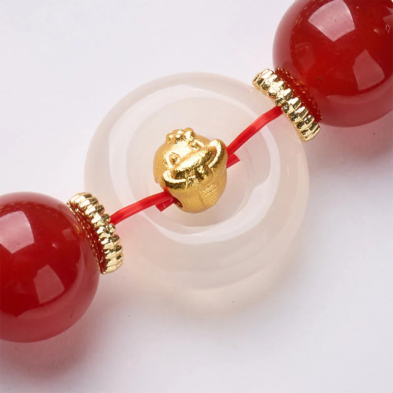 Buddha Stones Chinese Zodiac Year Of The Horse Peace Buckle Red Agate White Chalcedony Confidence Bracelet
