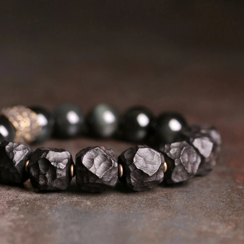 Buddha Stones Black Obsidian Ebony Wood Copper Strength Couple Bracelet (Extra 30% Off | USE CODE: FS30)