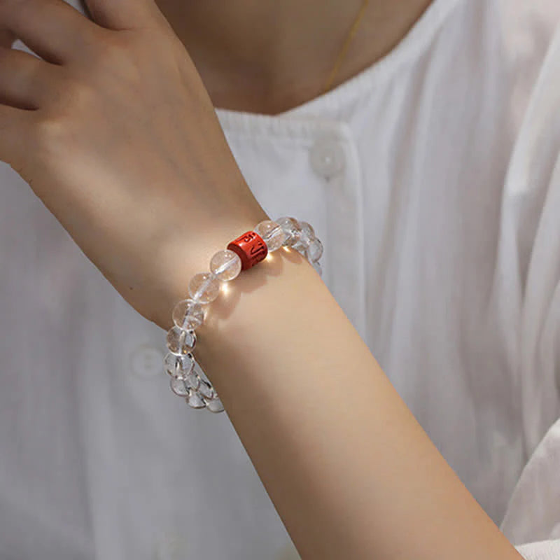 Buddha Stones Natural Clear Quartz Om Mani Padme Hum Healing Bracelet
