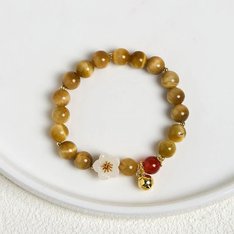 Buddha Stones Natural Golden Tiger Eye Bell Flower Courage Bracelet