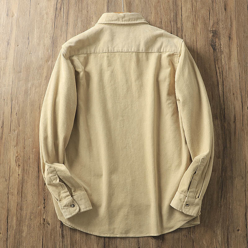Buddha Stones Lapel Corduroy Solid Color Men's Long Sleeve Cotton Thickened Jacket With Pockets
