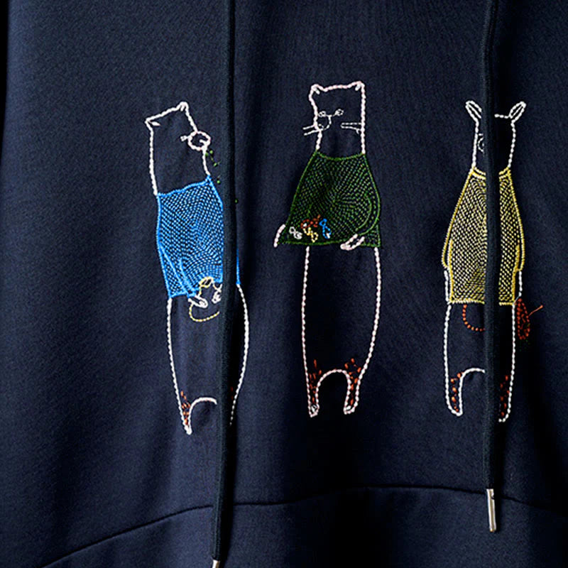 Buddha Stones Fall Embroidery Bear Long Sleeve Women's Hoodie
