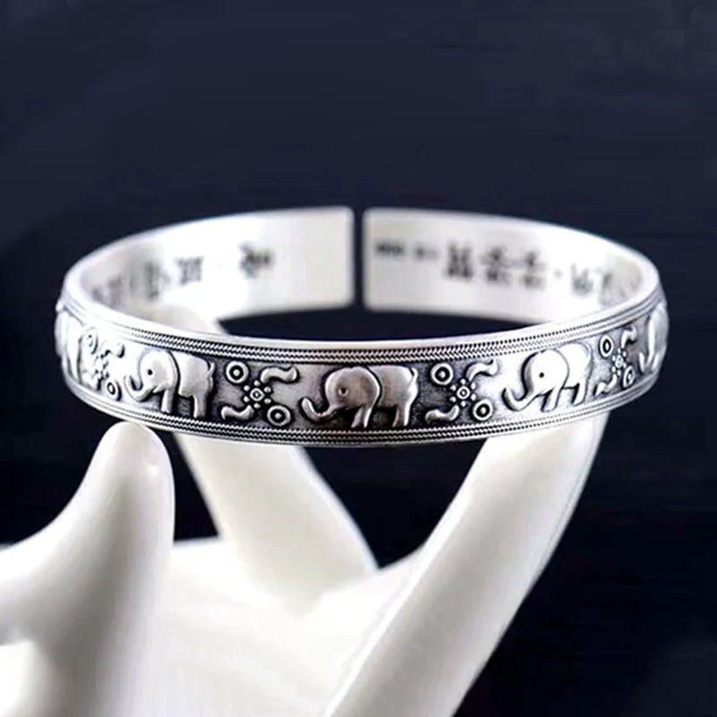 Buddha Stones Elephant White Copper Strength Bracelet Bangle (Extra 30% Off | USE CODE: FS30)