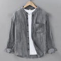 Buddha Stones Solid Long Sleeve Creases Design Buttons Down Ramie Linen Men's Shirts