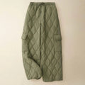 Buddha Stones Winter Curved Lines Elastic Waist Drawstring Cotton Thermal Women's Pants With Pockets