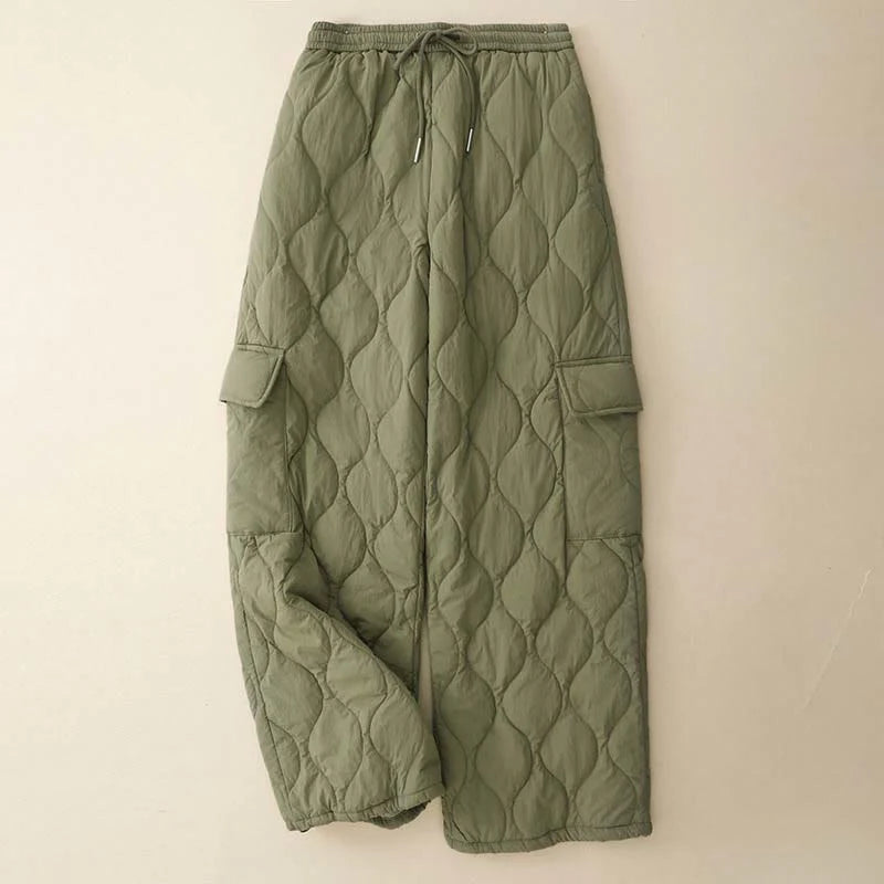 Buddha Stones Winter Curved Lines Elastic Waist Drawstring Cotton Thermal Women's Pants With Pockets