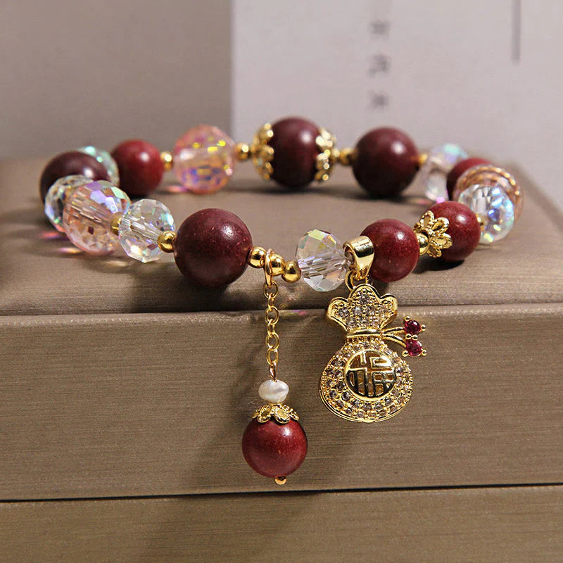 Buddha Stones Sandalwood Fu Character Lucky Fortune Money Bag Charm Protection Bracelet