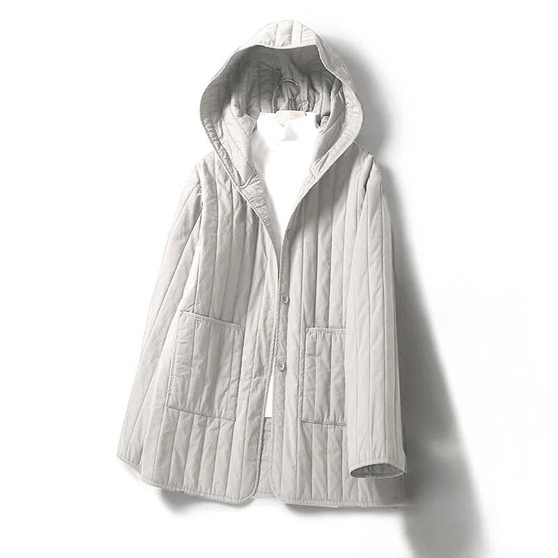 Buddha Stones Cord Design Quilting Women's Long Sleeve Cotton Hoodie Jacket With Pocket