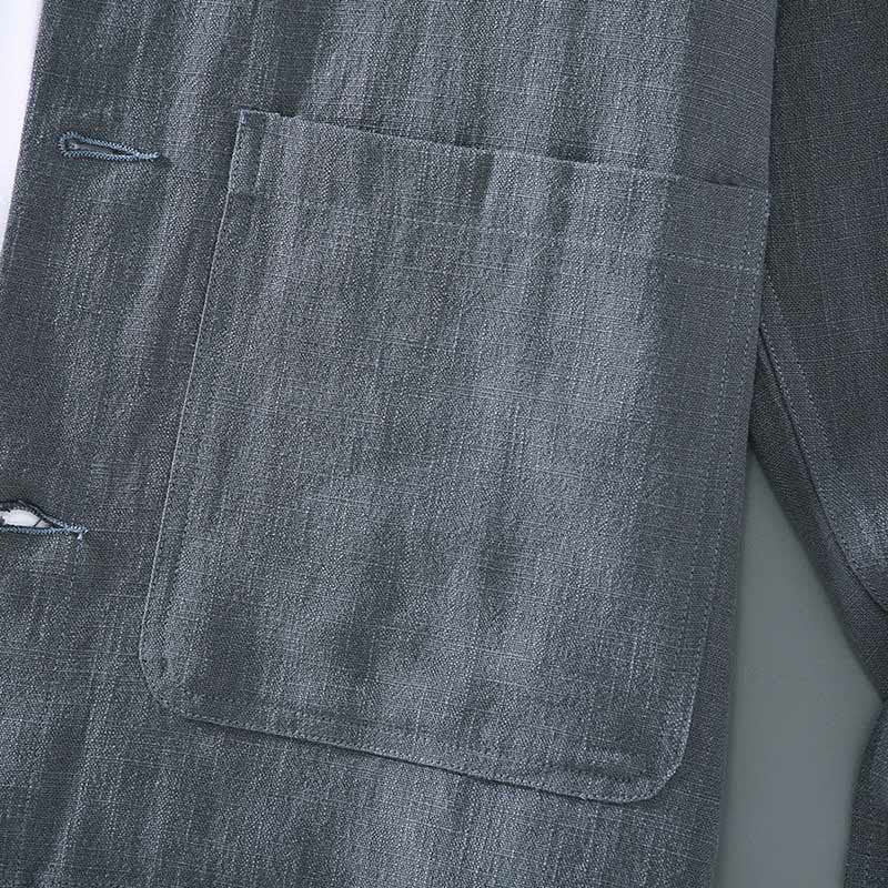Buddha Stones Commute Plain Long Sleeve Button Lapel  Design Men's Ramie Linen Jacket With Pockets
