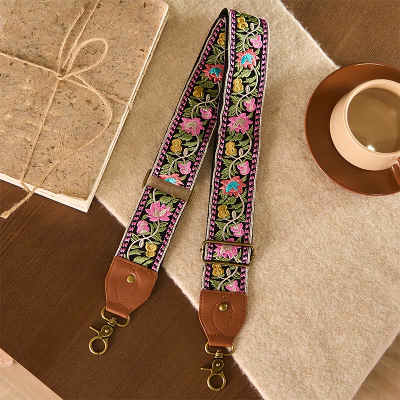 Buddha Stones Bohemian Flower Vine Geometric Embroidery Adjustable Handbags Crossbody Shoulder Bag Purse Straps Replacement