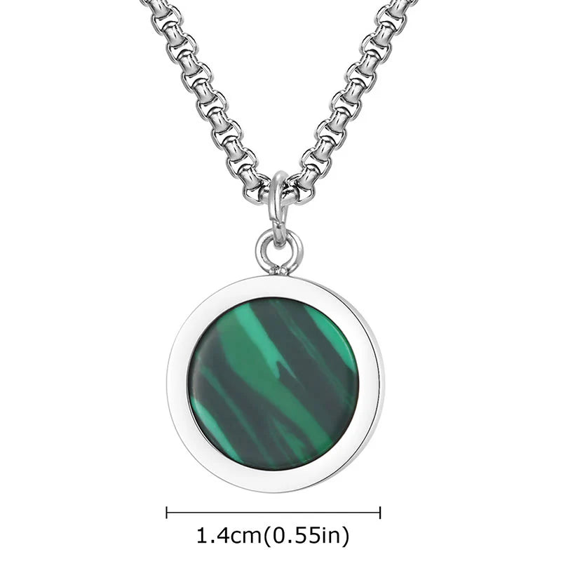 Buddha Stones Natural Stone Turquoise Tiger Eye  Lazurite Malachite Titanium Steel Purification Necklace Pendant