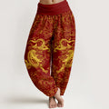 Buddha Stones Pure Cotton Dragon Floral Women's Elastic Waist Harem Pants