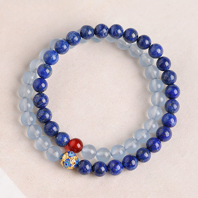 Buddha Stones Lapis Lazuli Aquamarine Red Agate Double Wrap Design Balance Bracelet